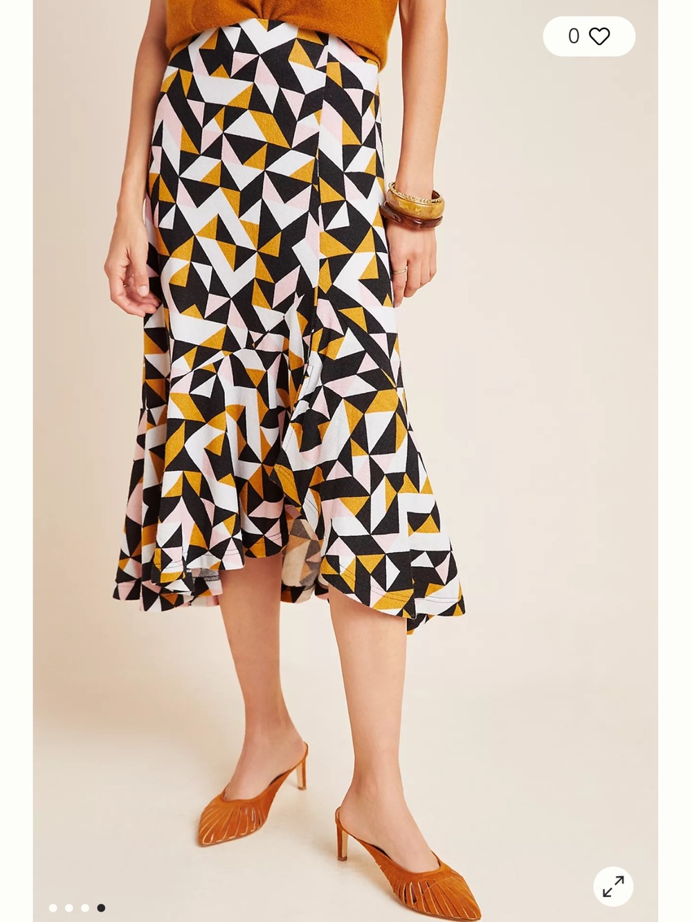 Maeve Anthropologie Tanya Geometric Skirt Asymmetrical Ruffle Midi Lined Medium